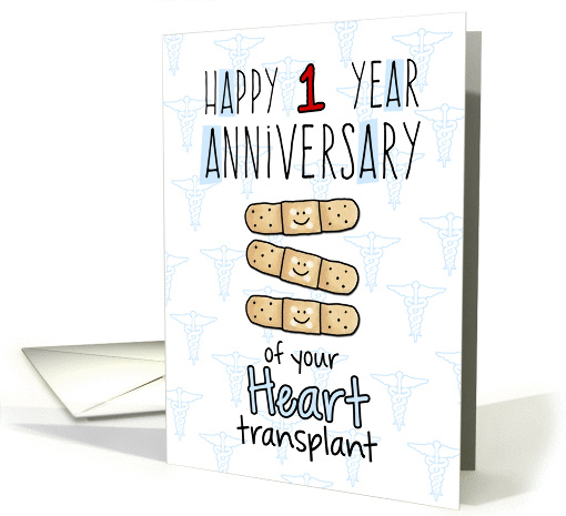 Cute Bandages - Happy 1 year Anniversary - Heart Transplant card