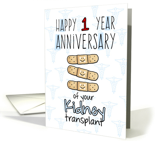 Cute Bandages - Happy 1 year Anniversary - Kidney Transplant card