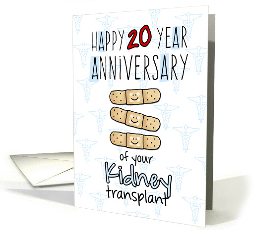Cute Bandages - Happy 20 year Anniversary - Kidney Transplant card