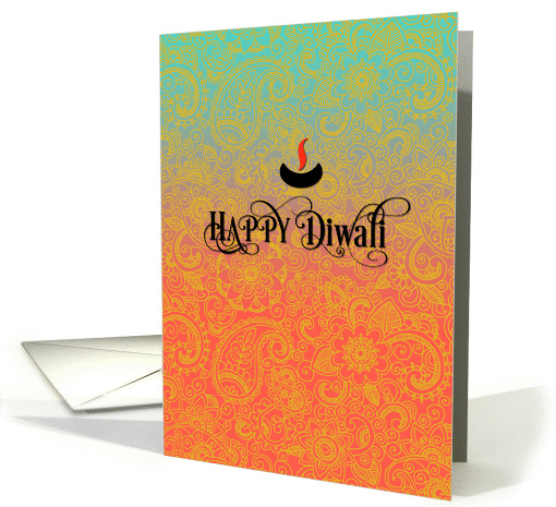 Sari Pattern in Blue, Pink and Gold - Happy Diwali card (1321882)