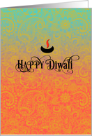 Sari Pattern in Blue, Pink and Gold - Happy Diwali card