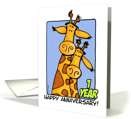 1 Year Wedding Anniversary Giraffe Couple card (204061)
