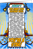 you share your birthday with - january 9 card