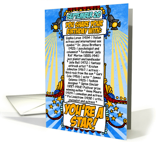 you share your birthday with - september 20 card (252970)