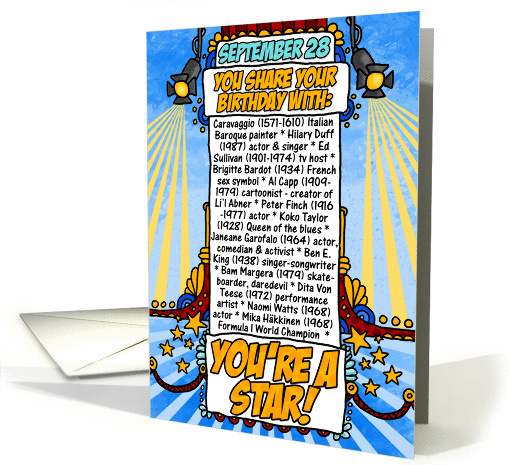 you share your birthday with - september 28 card (253659)