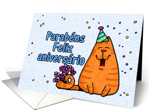happy birthday cat - Portuguese card (254463)