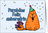 happy birthday cat - Portuguese card