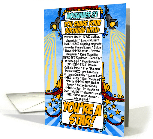 you share your birthday with - november 21 card (260072)