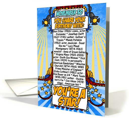 you share your birthday with - november 30 card (260588)
