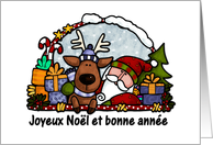 santa and reindeer - french card