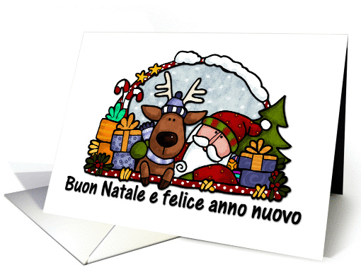 santa and reindeer - italian card (267819)