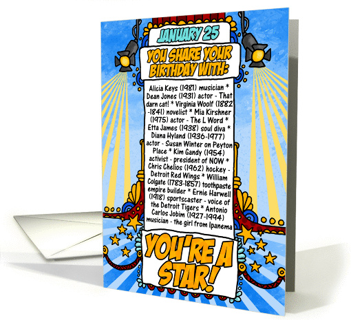 you share your birthday with - January 25 card (268853)