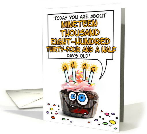 Happy Birthday 54 Years Old Crazy Cupcake Funny Days Old Math card