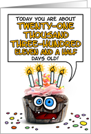 Happy Birthday 58 Years Old Crazy Cupcake Funny Days Old Math card