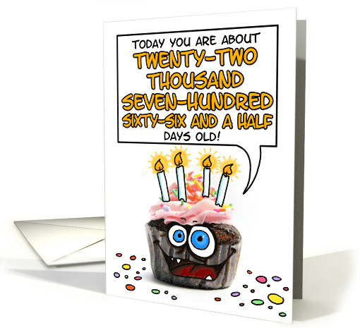 Happy Birthday 62 Years Old Crazy Cupcake Funny Days Old Math card