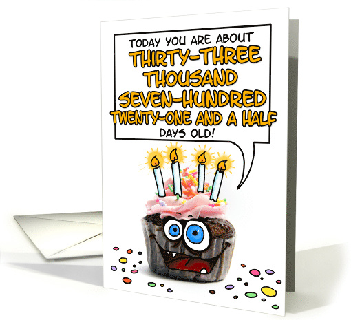 Happy Birthday 92 Years Old Crazy Cupcake Funny Days Old Math card