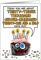 Happy Birthday 92 Years Old Crazy Cupcake Funny Days Old Math card