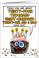 Happy Birthday 95 Years Old Crazy Cupcake Funny Days Old Math card