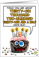 Happy Birthday 99 Years Old Crazy Cupcake Funny Days Old Math card