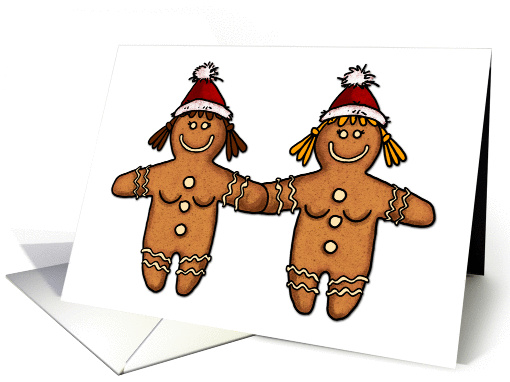 christmas - lesbian gingerbread couple card (284098)