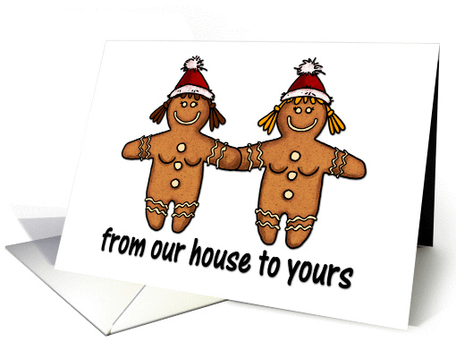 from our house to yours - lesbian gingerbread couple card (284154)