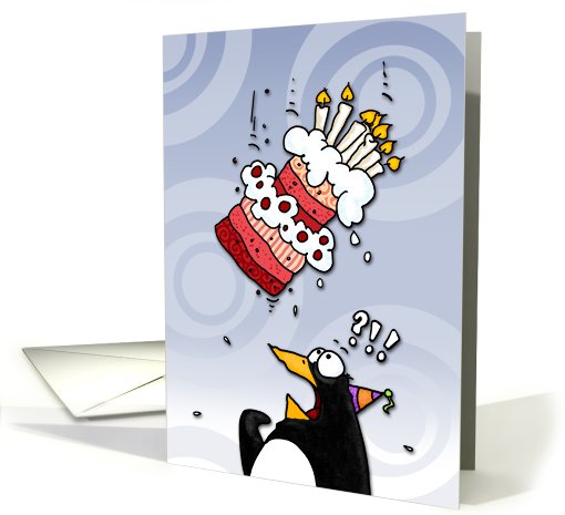 Birthday - penguin and falling cake card (410228)