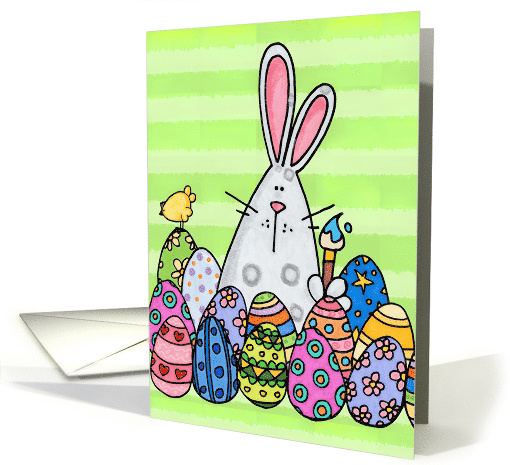 Easter Bunny and Chick Painting Eggs card (44188)