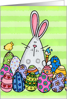 Easter Bunny and Chick Painting Eggs card