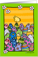 Easter Chick on Colorful Painted Eggs card