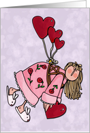 Finding Love Valentine Flying Girl with Hearts and Bunny Slippers card