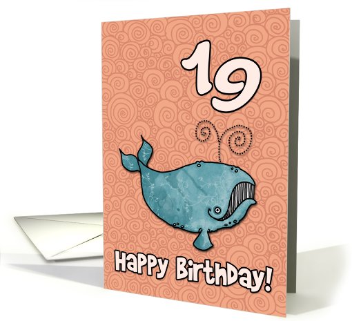 Happy Birthday whale - 19 years old card (457170)