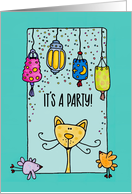 Party Invitation Cat and Birds card