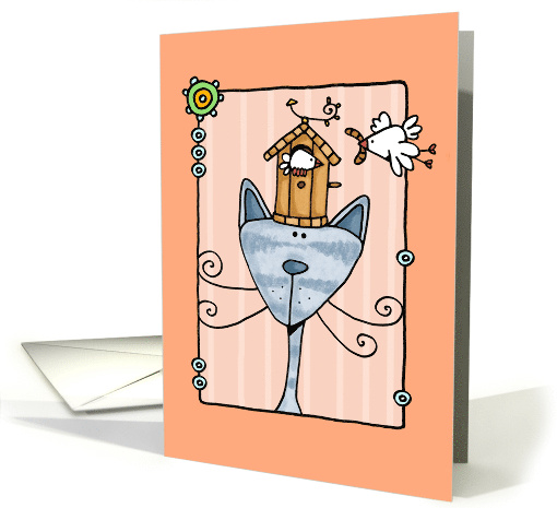 New Address Cat with Birdhouse card (47695)