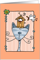 New Address Cat with Birdhouse card