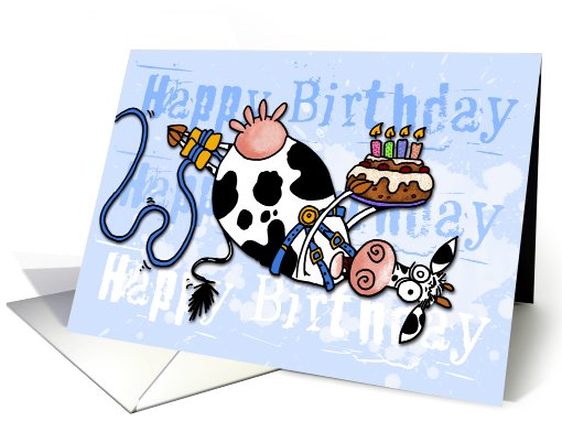 Happy Birthday - Bungee Cow card (578919)
