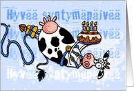 Happy Birthday - Bungee Cow (Finnish) card