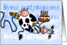 Happy Birthday - Bungee Cow (Finnish) card