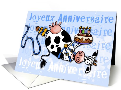Happy Birthday - Bungee Cow (French) card (580501)