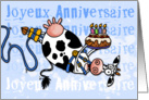 Happy Birthday - Bungee Cow (French) card