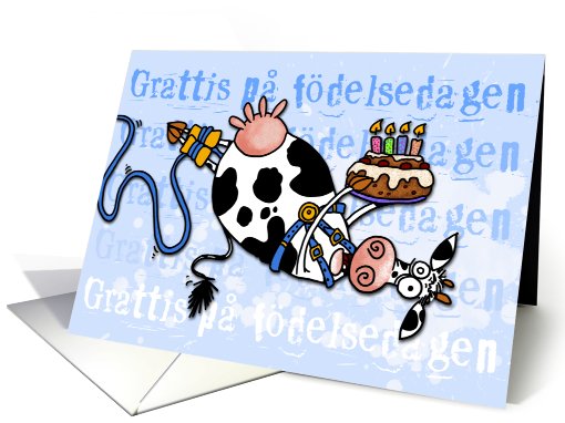 Happy Birthday - Bungee Cow (Swedish) card (580509)