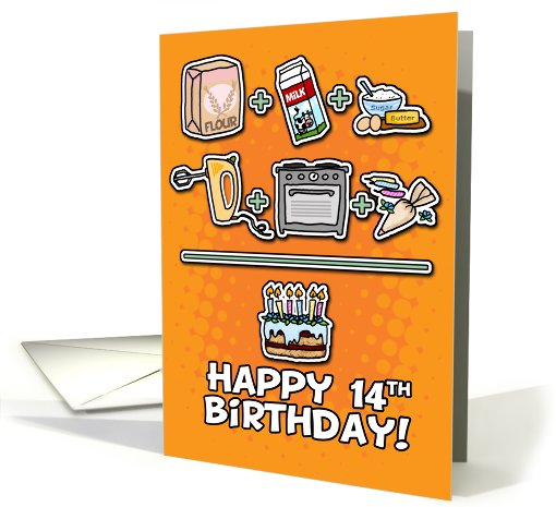 Happy Birthday - cake - 14 years old card (646366)