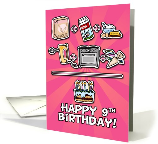 Happy Birthday - cake - 9 years old card (667651)