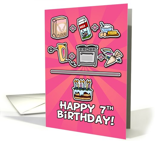 Happy Birthday - cake - 7 years old card (667654)