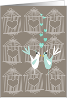 Cute Birds with Cages - Lesbian Wedding Invitation card