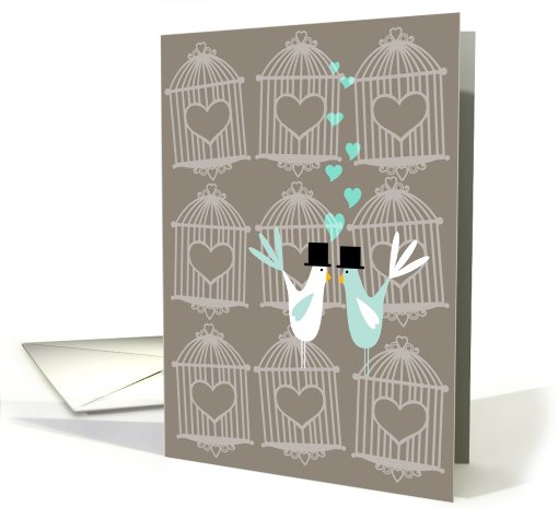 Cute Birds with Cages - Gay Wedding Invitation card (673992)