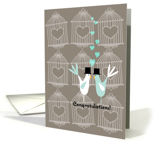 Cute Birds with Cages - Gay Wedding Congratulations card (673997)