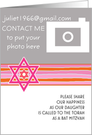 Pink and Orange Star - Bat Mitzvah Invitation card