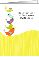 Twin Sister Birthday - Cute Bird Stack card