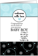 Welcome with Love Baby Boy - Congratulations card