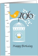 106th birthday - Bird in birch tree card